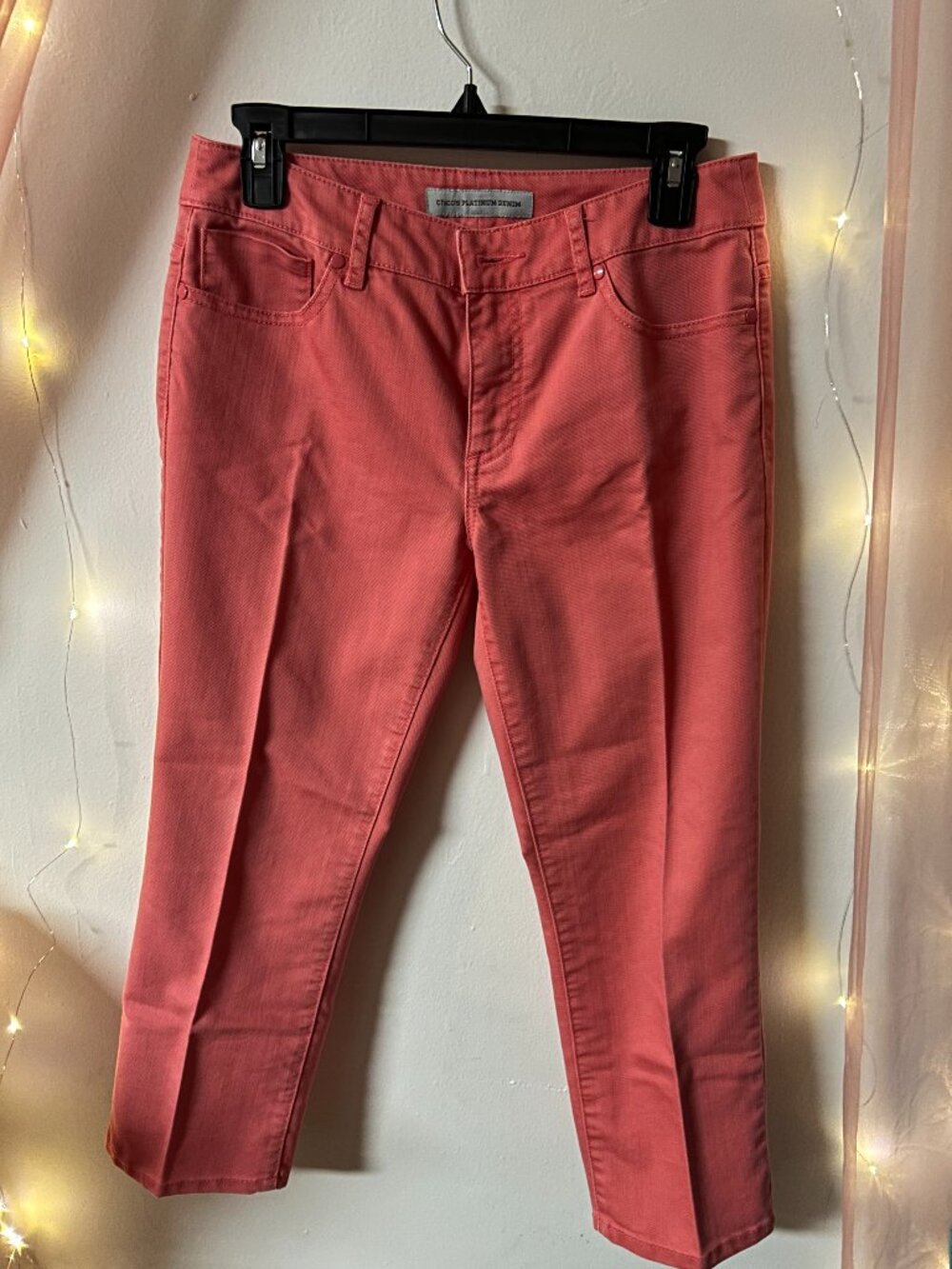 ⭐️3/$20 Chico's Platinum Denim Pink Cropped Jeans Women's Size 0 Coral Stretch